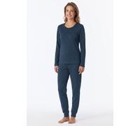 Schlafanzug SCHIESSER "Casual Essentials", Damen, Gr. 36, weiß (854, ultra violett), Single Jersey, Obermaterial: 100% Baumwolle, bequem lang, Rundhals, Homewear-Sets Schlafanzug, mit eingefasster, ru