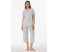 Schlafanzug SCHIESSER "Casual Essentials", Damen, Gr. 40, 210, silbergrau, meliert, Single Jersey, Obermaterial: 100% Baumwolle, regular fit 3/4-Länge, V-Ausschnitt, Homewear-Sets Schlafanzug, mit mod