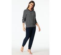Schlafanzug SCHIESSER "Casual Essentials", Damen, Gr. 42, blau (nachtblau), Frottee, Obermaterial: 80% Baumwolle, 20% Polyester, bequem lang, Rundhals, Homewear-Sets Schlafanzug, wärmende Frottee-Qual