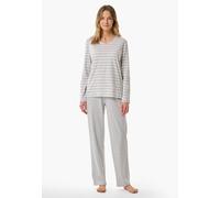 Schlafanzug SCHIESSER "Casual Essentials", Damen, Gr. 42, silber (210, silbergrau, meliert), Single Jersey, Obermaterial: 100% Baumwolle, bequem lang, V-Ausschnitt, Homewear-Sets Schlafanzug, Baumwoll
