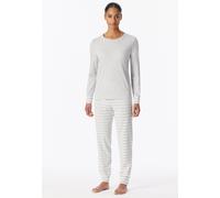 Schlafanzug SCHIESSER "Casual Essentials", Damen, Gr. 44, 210, silbergrau, meliert, Single Jersey, Obermaterial: 100% Baumwolle, bequem lang, Rundhals, angesetztes Bündchen, Homewear-Sets Schlafanzug,