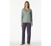 Schlafanzug SCHIESSER "Casual Essentials", Damen, Gr. 44, 709, mineral, Single Jersey, Obermaterial: 100% Baumwolle, bequem lang, V-Ausschnitt, Homewear-Sets Schlafanzug, Baumwolle, V-Ausschnitt, lang