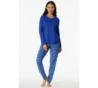 Schlafanzug SCHIESSER "Casual Essentials", Damen, Gr. 44, 819, blau, Single Jersey, Obermaterial: 100% Baumwolle, bequem lang, Rundhals, Homewear-Sets Schlafanzug, mit eingefasster, runder Halsausschn