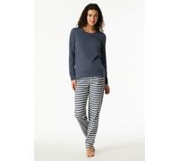 Schlafanzug SCHIESSER "Casual Essentials", Damen, Gr. 44, blau (jeansblau), Single Jersey, Obermaterial: 100% Baumwolle, casual, bequem lang, Rundhals, Langarm angesetztes Bündchen, Homewear-Sets, Bau