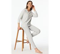 Schlafanzug lang Frottee Bündchen Ringel silbergrau-meliert - Casual Essentials 44