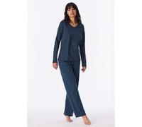 Schlafanzug SCHIESSER "Casual Essentials", Damen, Gr. 46, blau (860, blau), Single Jersey, Obermaterial: 100% Baumwolle, bequem lang, V-Ausschnitt, Homewear-Sets Schlafanzug, Baumwolle, V-Ausschnitt,