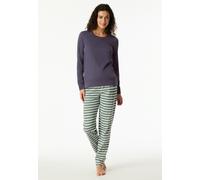 Schlafanzug SCHIESSER "Casual Essentials", Damen, Gr. 48, lila (indigo), Single Jersey, Obermaterial: 100% Baumwolle, bequem lang, Rundhals, angesetztes Bündchen, Homewear-Sets Schlafanzug, Baumwolle,