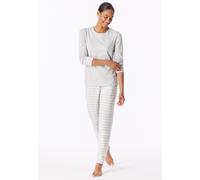 Schiesser Damen-Schlafanzug Single-Jersey lang Set mit Bündchen weiche Baumwolle silbergrau Gr. 50
