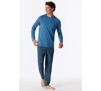 Schlafanzug SCHIESSER "Casual Essentials", Herren, Gr. 50, 833, blau, Single Jersey, Obermaterial: 100% Baumwolle, regular fit lang, Rundhals, Homewear-Sets Schlafanzug, mit unifarbenem Langarmshirt m