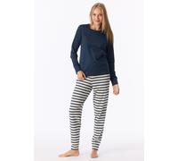 Schlafanzug SCHIESSER "Casual Essentials", Damen, Gr. 50, 860, blau, Single Jersey, Obermaterial: 100% Baumwolle, bequem lang, Rundhals, angesetztes Bündchen, Homewear-Sets Schlafanzug, Baumwolle, Run