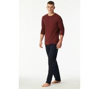 Schlafanzug SCHIESSER "Casual Essentials", Herren, Gr. 48, burgund, Single Jersey, Obermaterial: 100% Baumwolle, regular fit lang, Rundhals, Homewear-Sets Schlafanzug, mit unifarbenem Langarmshirt mit