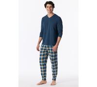 Schlafanzug SCHIESSER "Casual Essentials", Herren, Gr. 50, 860, blau, Single Jersey, Obermaterial: 100% Baumwolle, bequem lang, V-Ausschnitt, Homewear-Sets Schlafanzug, mit bequemen Bündchen (83050346