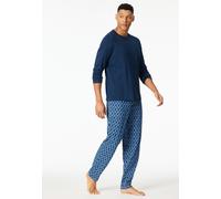 Schlafanzug SCHIESSER "Casual Essentials", Herren, Gr. 56, dunkelblau, Single Jersey, Obermaterial: 100% Baumwolle, regular fit lang, Rundhals, Homewear-Sets Schlafanzug, mit unifarbenem Langarmshirt