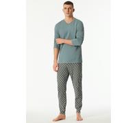 Schlafanzug SCHIESSER "Casual Essentials", Damen, Gr. 58, 709, mineral, Single Jersey, Obermaterial: 100% Baumwolle, bequem lang, V-Ausschnitt, Homewear-Sets Schlafanzug, mit bequemen Bündchen (197488