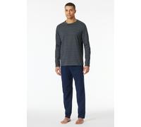 Schlafanzug SCHIESSER "Casual Essentials", Herren, Gr. 98, schwarz (203, anthrazit), Single Jersey, Obermaterial: 100% Baumwolle, gestreift, unifarben, bequem lang, Rundhals, Homewear-Sets Schlafanzug