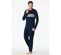 Schlafanzug SCHIESSER "Casual Nightwear", Herren, Gr. 48, 801, blau, Single Jersey, Obermaterial: 100% Baumwolle, bequem lang, Rundhals, Homewear-Sets Schlafanzug, mit langen Ärmeln und Rundhalsaussch
