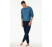 Schiesser Herren Schlafanzug lang mit Knopfleiste Ringel dunkelblau Gr. 52