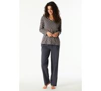 Schlafanzug SCHIESSER "Comfort Essentials", Damen, Gr. 36, grau (graphit), Single Jersey, Obermaterial: 100% Baumwolle, bequem lang, V-Ausschnitt, Homewear-Sets Schlafanzug, V-Ausschnitt, Baumwolle, l
