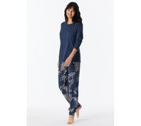 Schlafanzug SCHIESSER "Comfort Essentials", Damen, Gr. 44, blau (801, admiral), Single Jersey, Obermaterial: 100% Baumwolle, bequem lang, Rundhals, angesetztes Bündchen, Homewear-Sets Schlafanzug, Bau