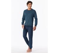 Schlafanzug SCHIESSER "Comfort Essentials", Damen, Gr. 48, 860, blau, Single Jersey, Obermaterial: 100% Baumwolle, bequem lang, Rundhals, Homewear-Sets Schlafanzug, mit angenehmen Bündchen (75487541-4