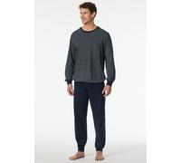SCHIESSER Herren Schlafanzug, lang - Comfort Essentials, Baumwolle, Rundhals Dunkelblau M
