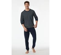 SCHIESSER Herren Schlafanzug, lang - Comfort Essentials, Baumwolle, Rundhals Dunkelblau L