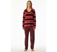 Schlafanzug SCHIESSER "Comfort Nightwear", Damen, Gr. 44, burgund, Obermaterial: 75% Baumwolle, 25% Polyester, bequem lang, V-Ausschnitt, Homewear-Sets, Baumwollmischung, V-Ausschnitt, langärmelig, Ve
