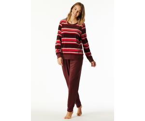 Schlafanzug SCHIESSER "Comfort Nightwear", Damen, Gr. 50, burgund, Stoff, Obermaterial: 75% Baumwolle, 25% Polyester, bequem lang, Rundhals, Homewear-Sets Schlafanzug, Baumwollmischung, Rundhals-Aussc