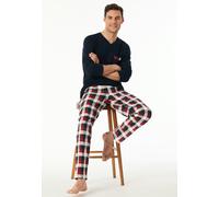 Schiesser Pyjama Herren V-Ausschnitt Jersey-Baumwolle blau kariert, 48 (M)