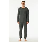 Schlafanzug SCHIESSER "Modern Nightwear", Herren, Gr. 48, dunkelgrün, Single Jersey, Obermaterial: 100% Baumwolle, bequem lang, Rundhals, Homewear-Sets Schlafanzug, seitliche Taschen, Brusttasche, Lan