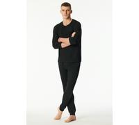 Schlafanzug SCHIESSER "Modern Nightwear", Herren, Gr. 50, schwarz, Single Jersey, Obermaterial: 100% Baumwolle, bequem lang, Rundhals, Homewear-Sets Schlafanzug, seitliche Taschen, Brusttasche, Langar