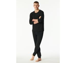 Schlafanzug SCHIESSER "Modern Nightwear", Herren, Gr. 56, schwarz, Single Jersey, Obermaterial: 100% Baumwolle, bequem lang, Rundhals, Homewear-Sets Schlafanzug, seitliche Taschen, Brusttasche, Langar