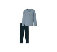 Schlafanzug SCHIESSER "Pyjama Casual Essentials", Herren, Gr. 3XL, blau (dunkelblau, grau), Obermaterial: 100% Baumwolle CO., Homewear-Sets Schlafanzug (43325701-XXXL) dunkelblau, grau