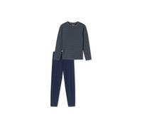 Schlafanzug SCHIESSER "Pyjama Casual Essentials", Herren, Gr. S, blau (blau, grau), Obermaterial: 100% Baumwolle CO., Homewear-Sets Schlafanzug (38581616-S) blau, grau