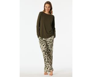 Schlafanzug SCHIESSER "Selected Premium", Damen, Gr. 44, grün (707, grün), Single Jersey, Obermaterial: 95% Modal, 5% Elasthan, bequem lang, U-Boot-Ausschnitt, Homewear-Sets Schlafanzug, mit U-Boot-Au