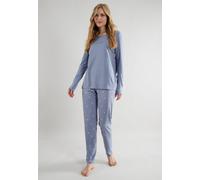 Schlafanzug TOM TAILOR "Charlotte", Damen, Gr. 36 (S), blau (blau, mittel, punkte), Obermaterial: 100% Baumwolle, gepunktet, bequem normal, Rundhals, gerader Abschluss, Homewear-Sets Schlafanzug, Lang