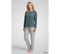 Schlafanzug TOM TAILOR, Damen, Gr. 44, blau (grün, mittel, streifen), Obermaterial: 100% Baumwolle, Homewear-Sets Schlafanzug (44358651-44) grün, mittel, streifen