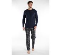 Schlafanzug TOM TAILOR "Milos", Herren, Gr. 52, blau (blau, mittel, karo), Obermaterial: 100% Baumwolle, bequem normal, Rundhals, gerader Abschluss, Homewear-Sets Schlafanzug, Langarm, Rundhalsausschn