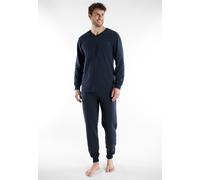 Schlafanzug TOM TAILOR "Milos", Herren, Gr. 58 (XXXL), blau (blau, dunkel, uni), Obermaterial: 100% Baumwolle, unifarben, normal, V-Ausschnitt, Rippbündchen, Homewear-Sets Schlafanzug (43842953-58) bl