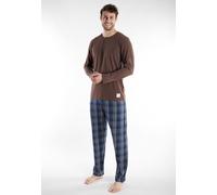 Schlafanzug TOM TAILOR "Rhodos", Herren, Gr. 50, braun (braun, mittel, karo), Single Jersey, Obermaterial: 92% Baumwolle, 8% Polyester, bequem lang, Rundhals, Homewear-Sets Schlafanzug, karierte Hose,