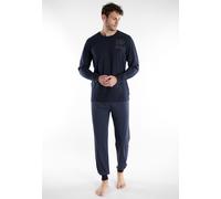 Schlafanzug TOM TAILOR "Rhodos", Herren, Gr. 50 (M), blau (blau, mittel, allover), Obermaterial: 100% Baumwolle, gepunktet, bequem normal, Rundhals, breiter Bund, Homewear-Sets Schlafanzug, Langarm, R