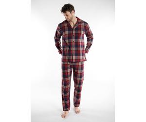 Schlafanzug TOM TAILOR "Rhodos", Herren, Gr. 52L, rot, mittel, karo, Obermaterial: 100% Baumwolle, kariert, bequem normal, V-Ausschnitt, gerader Abschluss, Homewear-Sets Schlafanzug, Langarm, Rundhals
