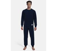 Schlafanzug TOM TAILOR "Rhodos", Herren, Gr. 54 (XL), blau (blau, dunkel, uni), Obermaterial: 80% Baumwolle, 20% Polyester, clean, unifarben, bequem normal, Rundhals, breiter Bund, Homewear-Sets Schla