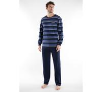 Schlafanzug TOM TAILOR "Rhodos", Herren, Gr. 58 (XXXL), blau (blau, mittel, ringel), Obermaterial: 100% Baumwolle, gestreift, bequem normal, Rundhals, breiter Bund, Homewear-Sets Schlafanzug, Langarm,