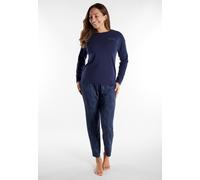 Schlafanzug TOM TAILOR "Sitia", Damen, Gr. 42 (XL), blau, dunkel, allover, Obermaterial: 95% Viskose, 5% Elasthan, gemustert, bequem normal, Rundhals, gerader Abschluss, Homewear-Sets Schlafanzug, Lan
