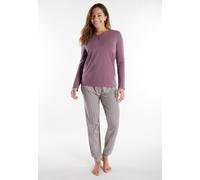 Schlafanzug TOM TAILOR "Sitia", Damen, Gr. 42 (XL), lila (lila, mittel, allover), Obermaterial: 95% Baumwolle, 5% Elasthan, normal normal, Rundhals, gerader Abschluss, Homewear-Sets Schlafanzug, Langa