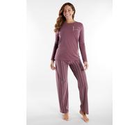 Schlafanzug TOM TAILOR "Sitia", Damen, Gr. 44 (XXL), lila (lila, mittel, streifen), Obermaterial: 95% Baumwolle, 5% Elasthan, gestreift, bequem normal, Rundhals, gerader Abschluss, Homewear-Sets Schla