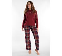 Schlafanzug TOM TAILOR "Xanthi", Damen, Gr. 36 (S), rot (rot, mittel, karo), Obermaterial: 95% Baumwolle, 5% Elasthan, bequem lang, Rundhals, Homewear-Sets Schlafanzug, Rundhalsausschnitt, Hose karier