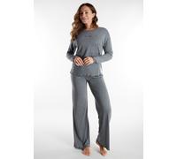 Schlafanzug TOM TAILOR "Xanthi", Damen, Gr. 38 (M), grau (grau, mittel, melange), Single Jersey, Obermaterial: 54% Viskose, 44% Polyester, 2% metallisierte Faser (LUREX), bequem lang, Rundhals, gewell