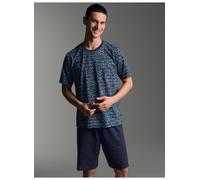 Schlafanzug TRIGEMA "TRIGEMA Kurzer Schlafanzug mit Smiley-Motiv", Herren, Gr. M, blau (navy), Single Jersey, 100% Baumwolle, Rundhals, Homewear-Sets Schlafanzug (28589242-M) navy